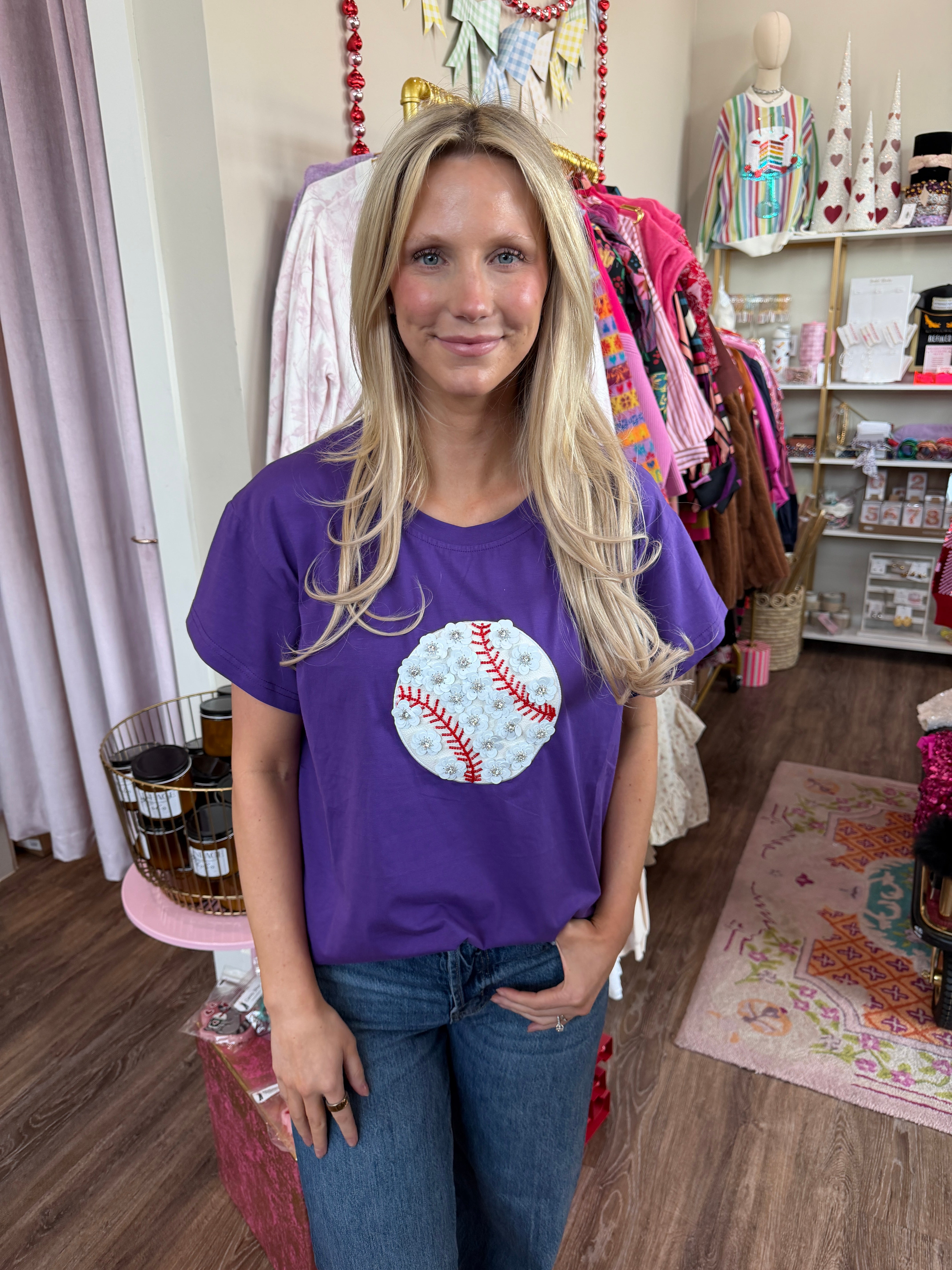 Purple Flower Baseball Tee- QOS