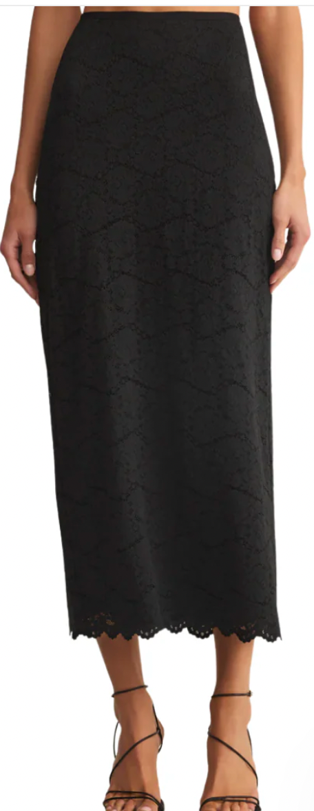 Via Lace Midi Skirt- Black