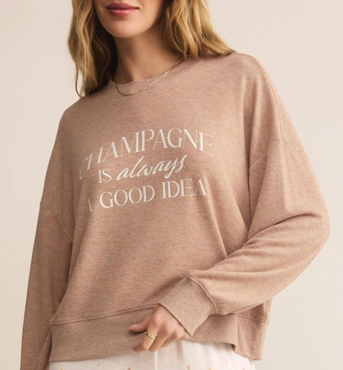 Champagne Long Sleeve Top - Iced Coffee