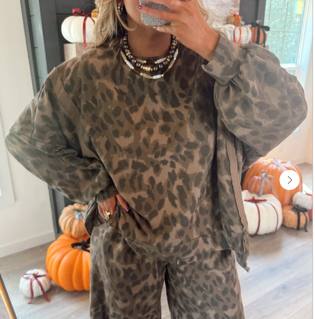 Leopard Print Washed French Terry Pullover - Brown