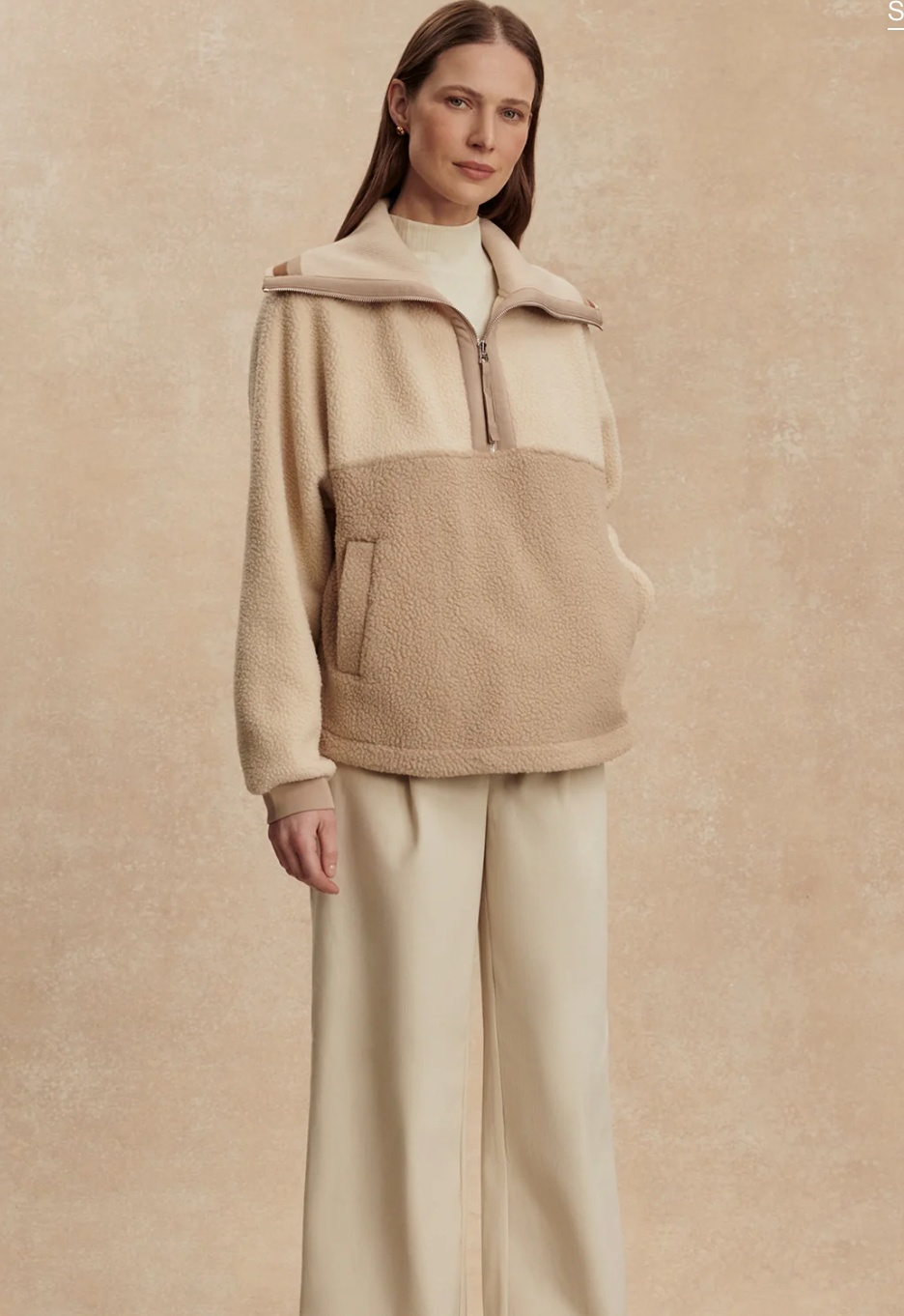 Carmine Relaxed Half Zip-Cool Sand/Light Taupe