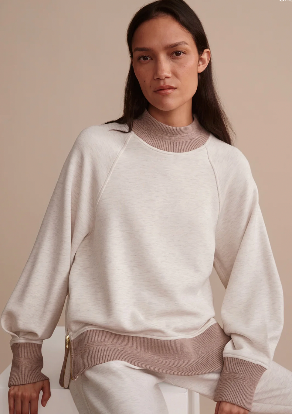 Loxley Raglan Boyfriend Sweats-Ivory Marl/Taupe Marl