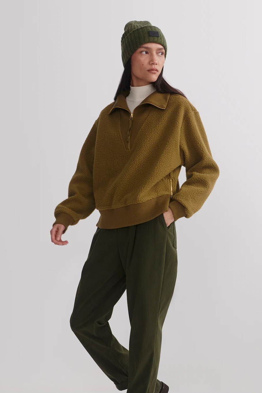 Jaylin Half Zip Fleece- Olive Leaf