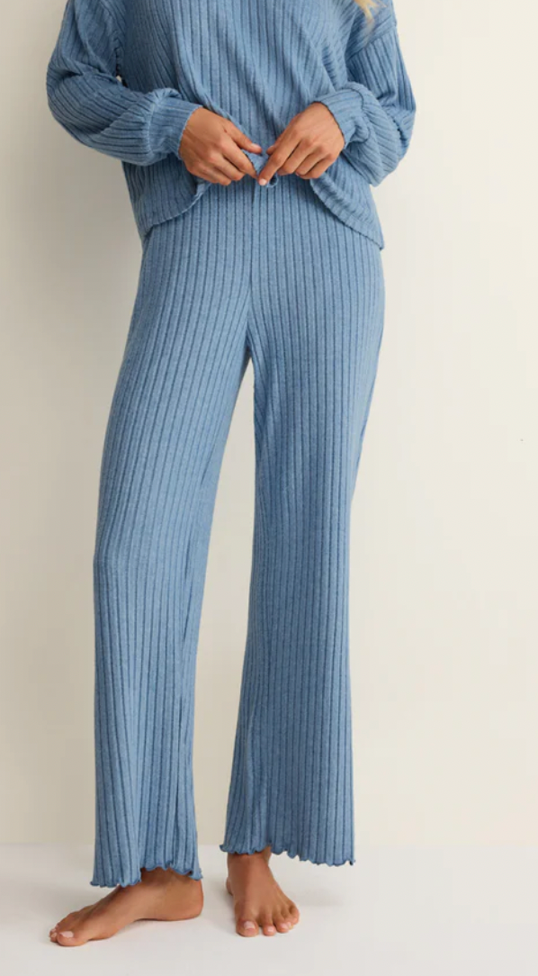 Dawn Smocked Rib Pant - Oceanic Blue