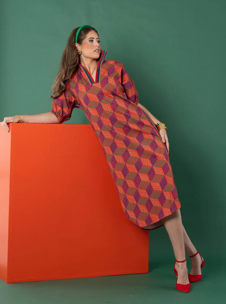 Poppy Caftan Dress In Vintage Monogram - Emily McCarthy