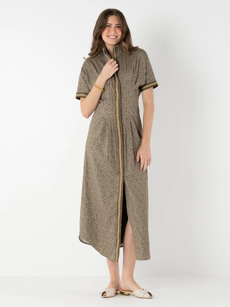 Georgia Midi Dress In Green Tonal Monogram - Emily McCarthy