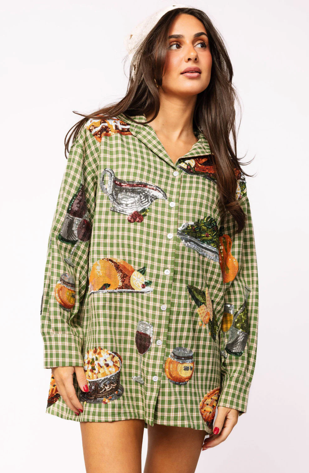 Green Plaid Queen of Turkey Button Up Dress - Queen Of Sparkles