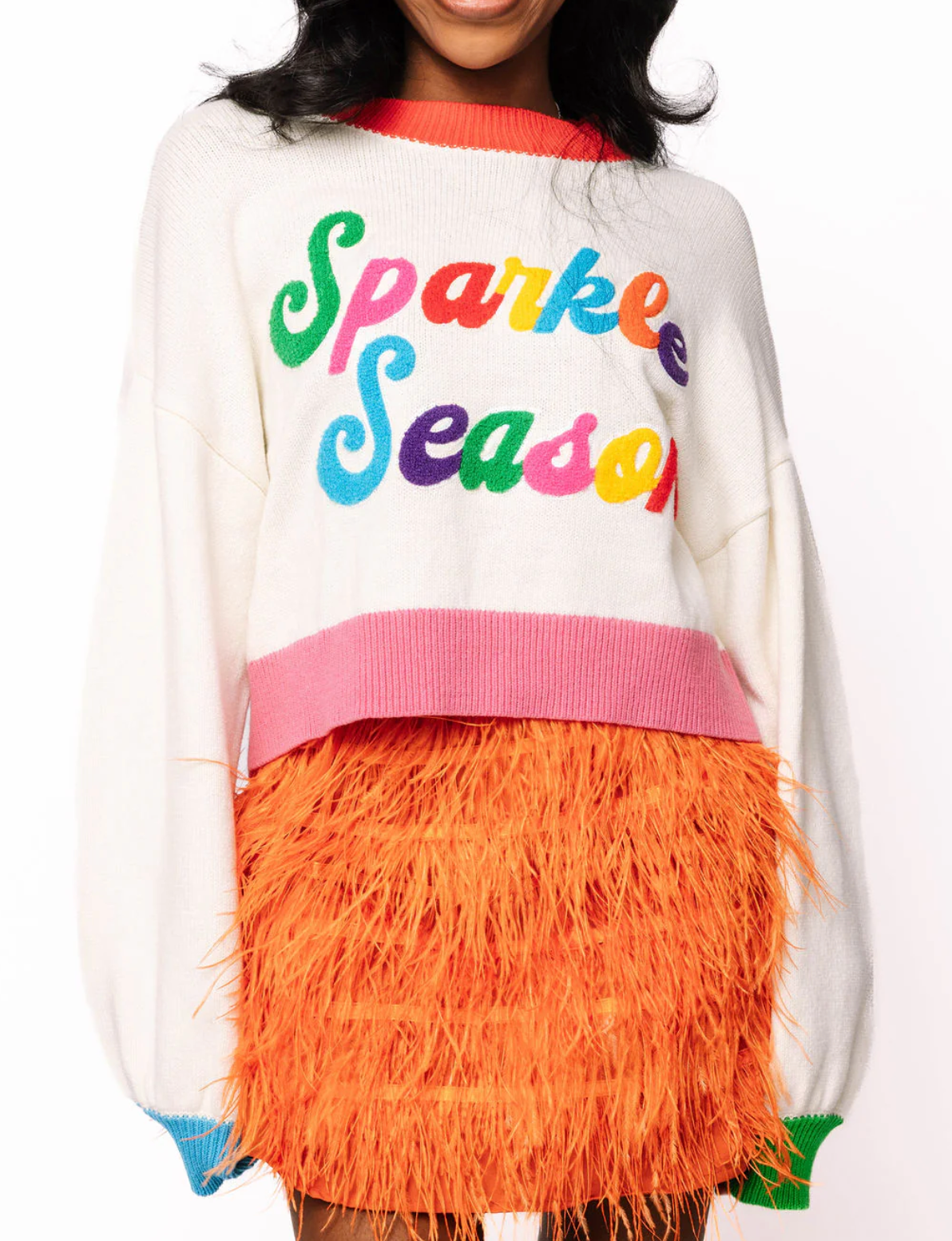 White Colorblock 'Sparkle Season' Sweater - Queen Of Sparkles