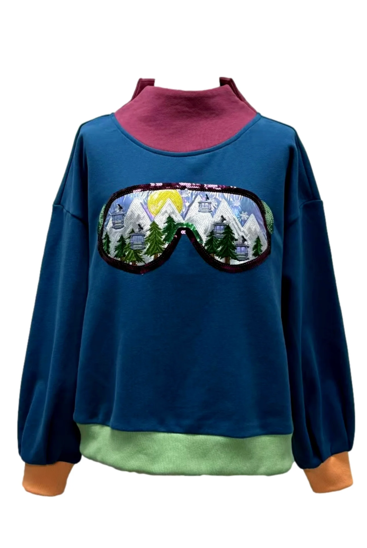 Colorblock Ski Goggle With Reflection Mock Neck Sweatshirt - Queen Of Sparkles