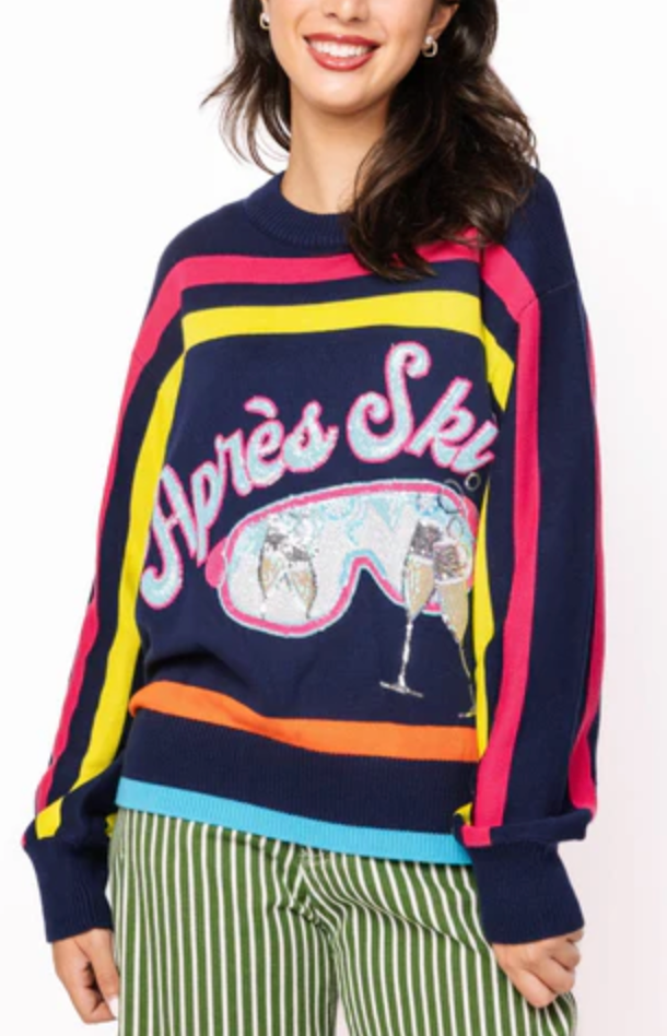 Navy Multi Stripe 'Apres Ski' Goggle Stripe Sweater - Queen Of Sparkles