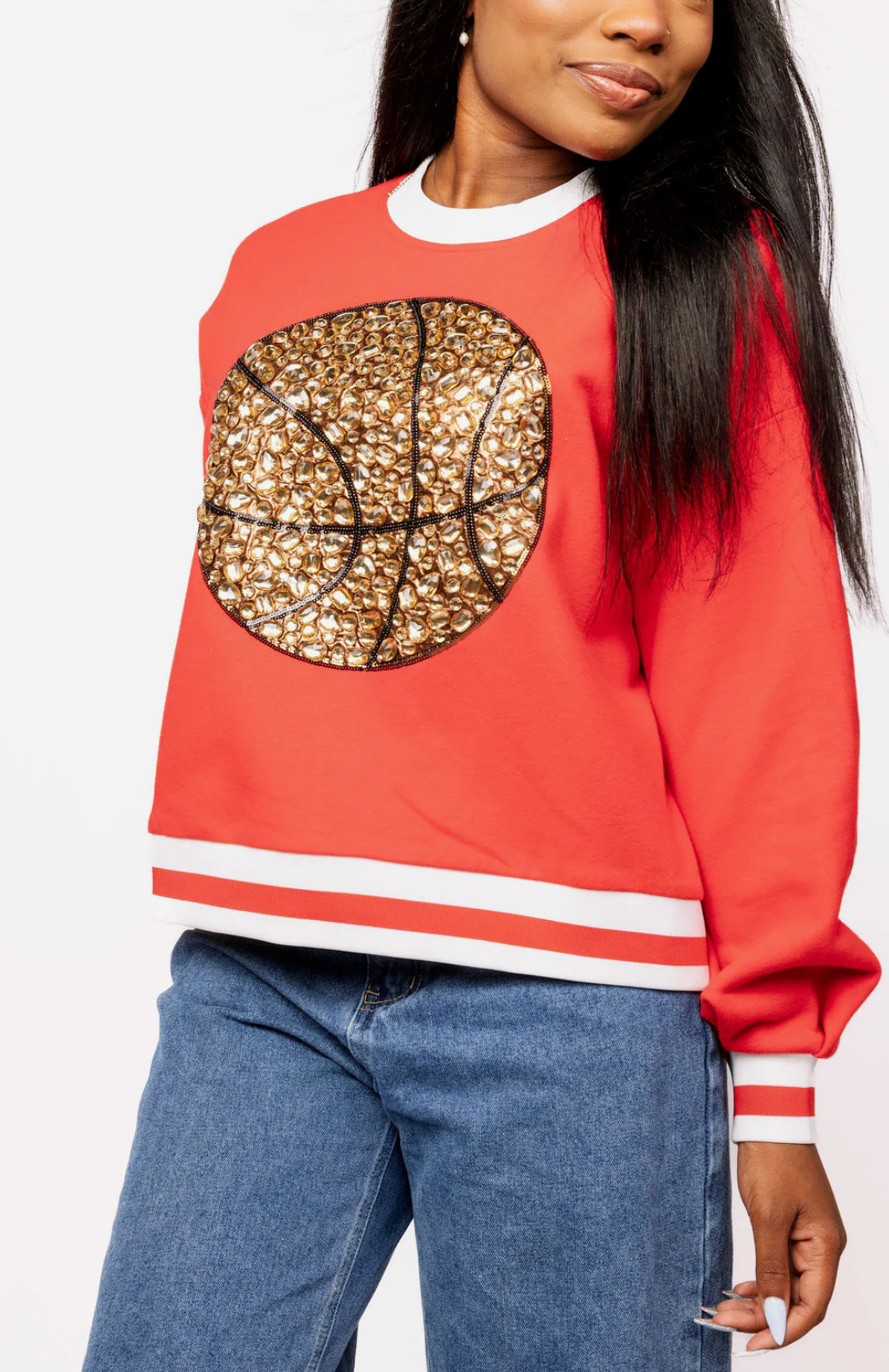 Red Jeweled Basketball Sweatshirt - Queen Of Sparkles