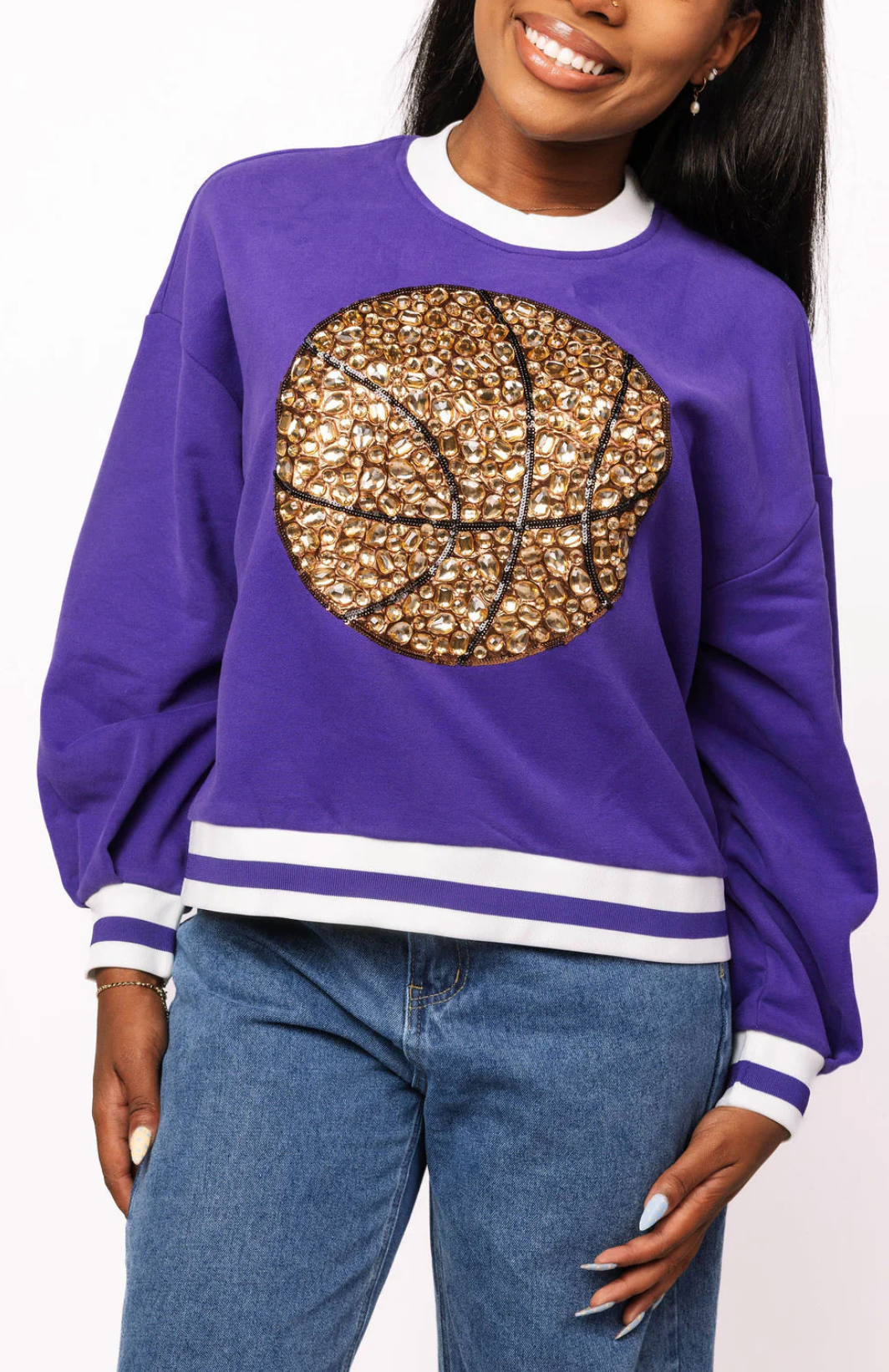 Purple Jeweled Basketball Sweatshirt - Queen Of Sparkles