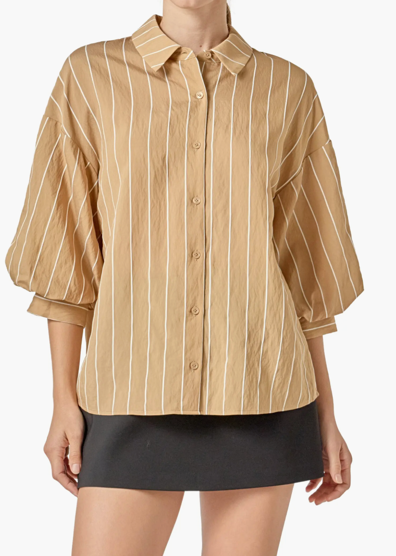 Stripe Balloon Sleeve Shirt