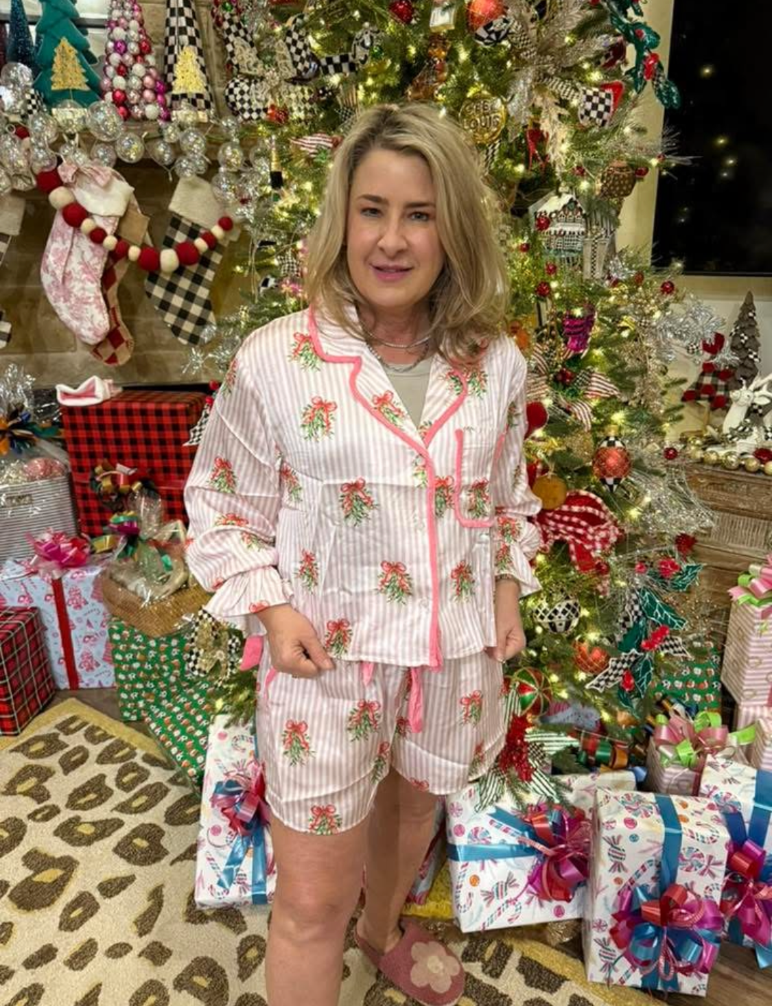 Mistletoe Pink Satin Stripe Pj Set