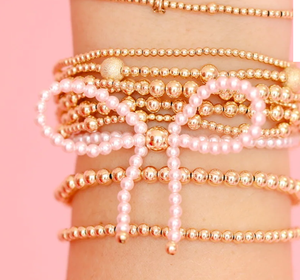 Pink Pearl Bow Bracelet - Beaded Blondes