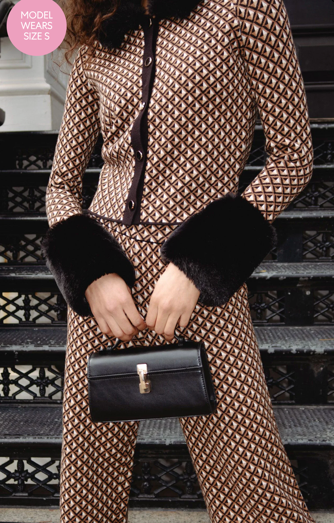 Chateau Cardigan-Carmel Geo Knit with Faux Fur