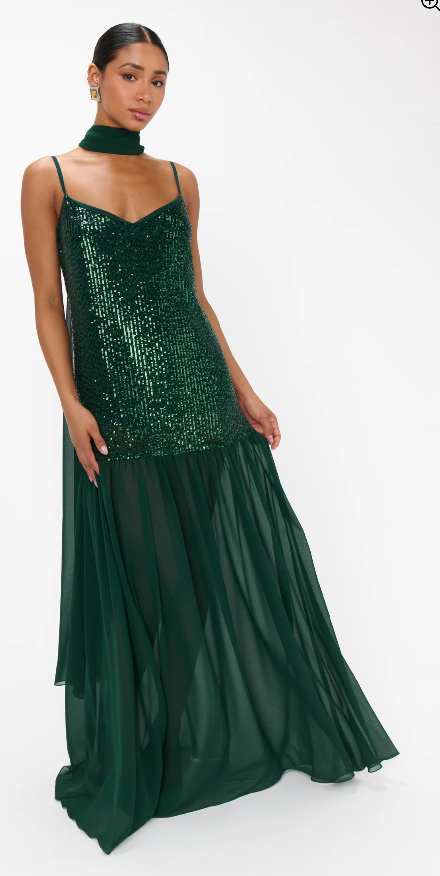 Dalia Maxi Dress Emerald Sequins