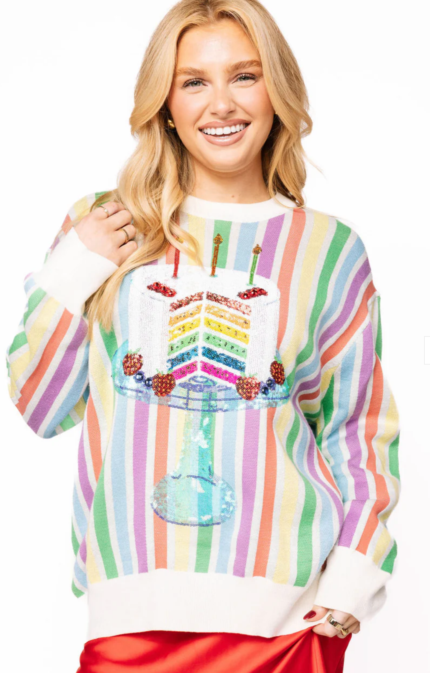 Rainbow Stripe Birthday Cake Sweater- Queen of Sparkles