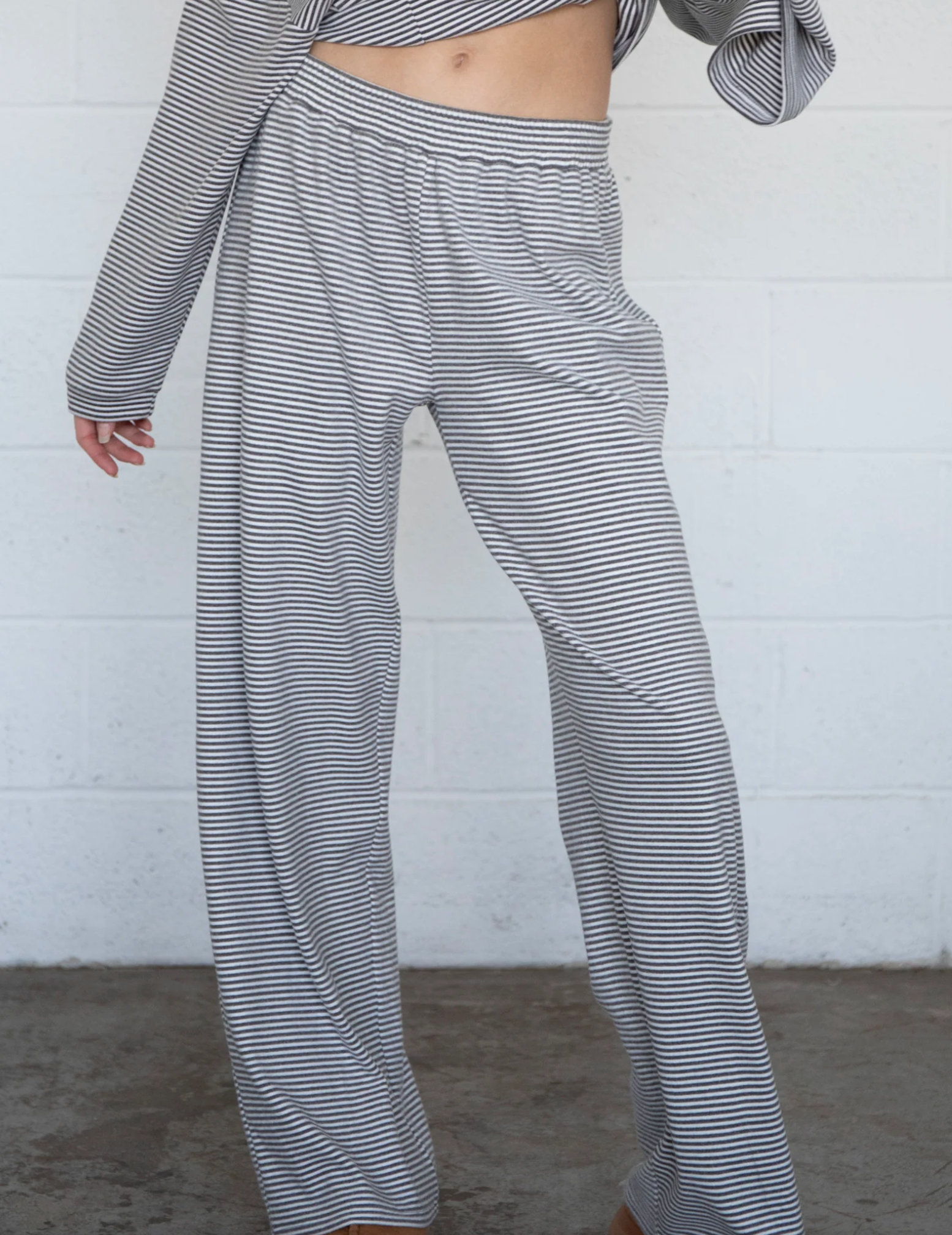 Striped Charcoal Fleece Lounge Pant