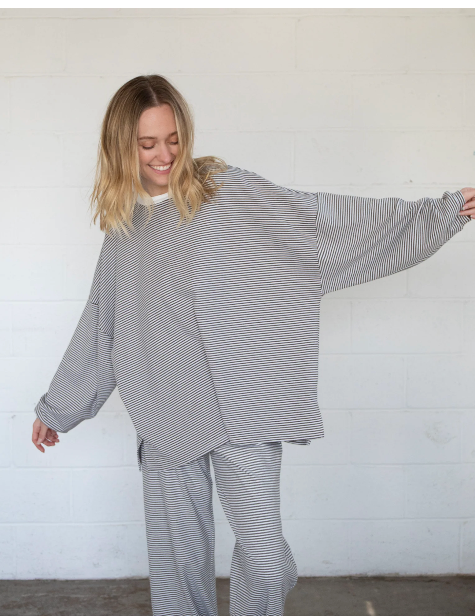 Striped Charcoal Fleece Oversized Top