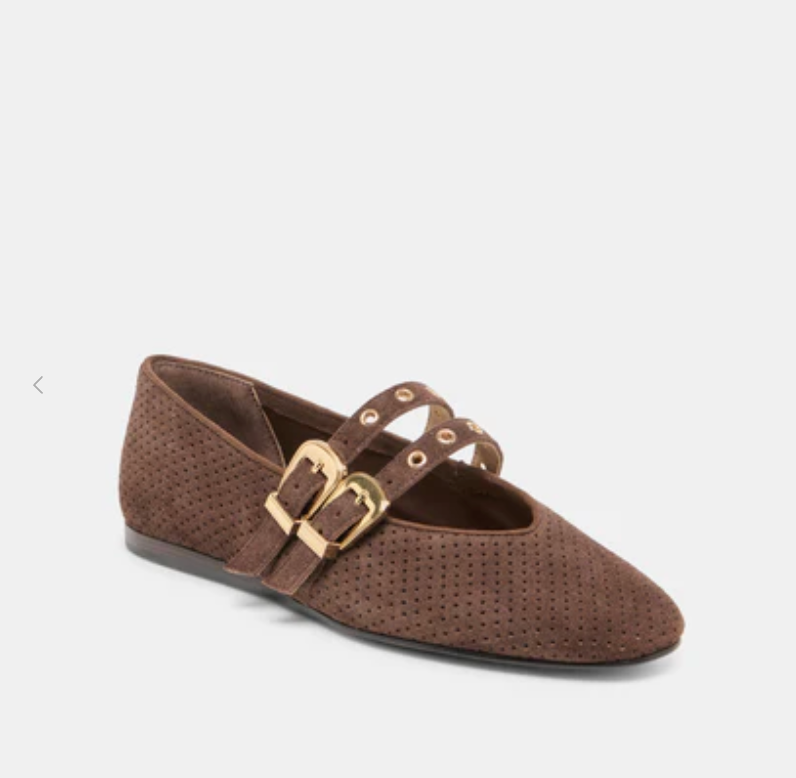 Dk Brown Perforated Suede- Ballet Flats