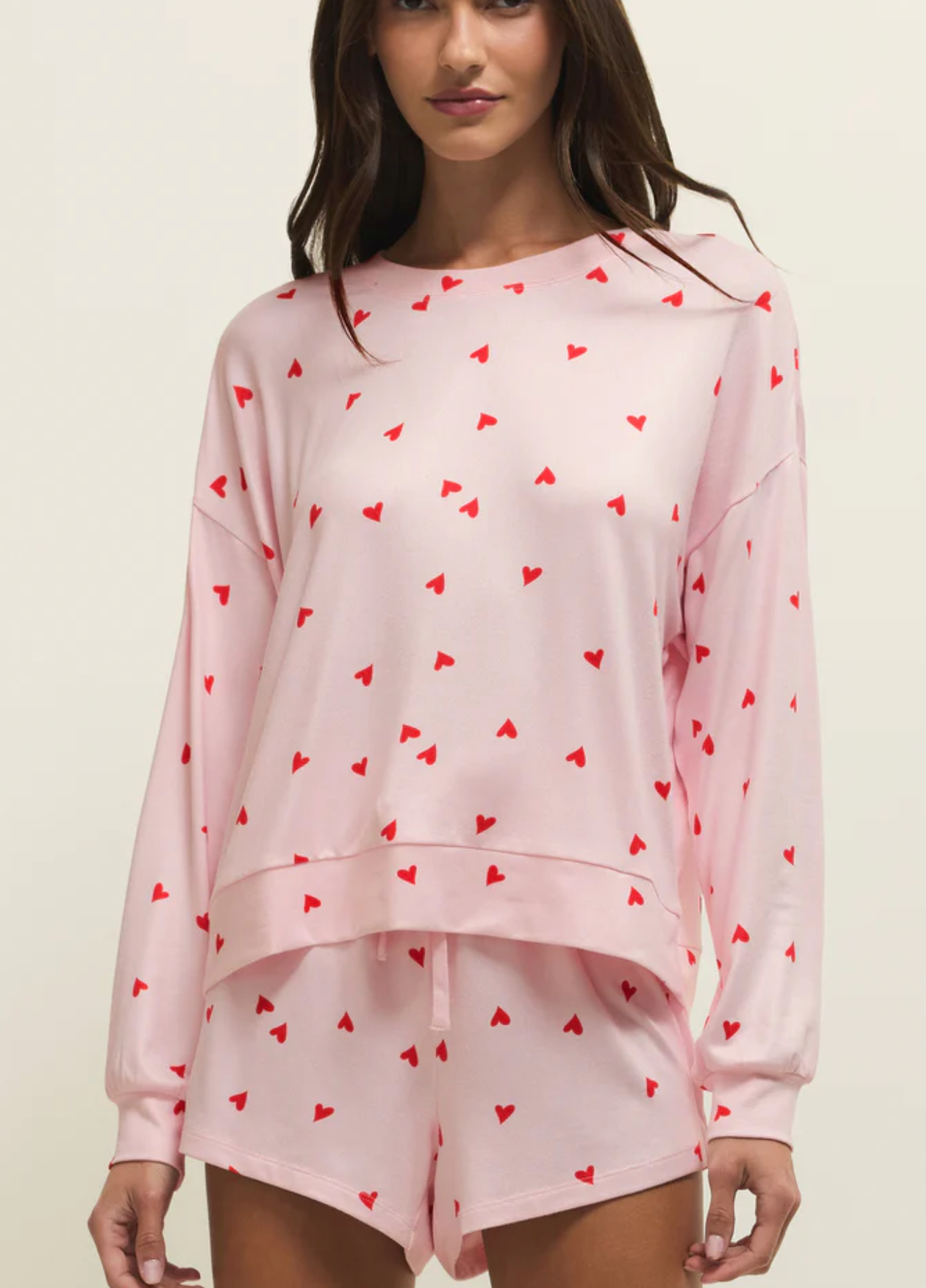 Mira Heart Long Sleeve Top- Pink Marshmallow