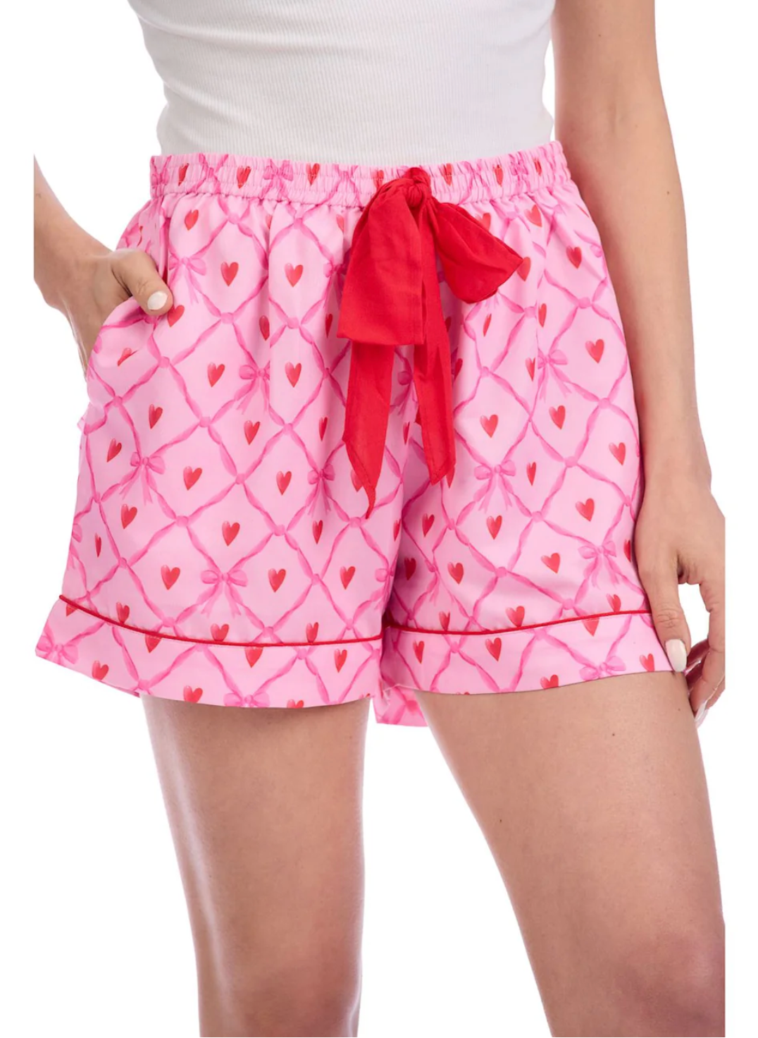 Hearts and Bows Valentines Pajama Shorts