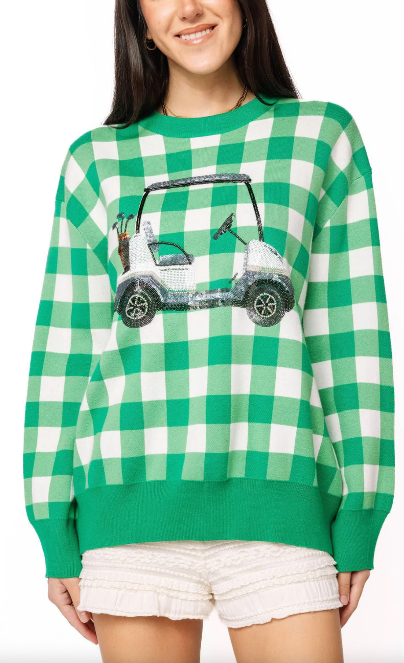 Green & White Checkered Golf Cart Sweater- QOS