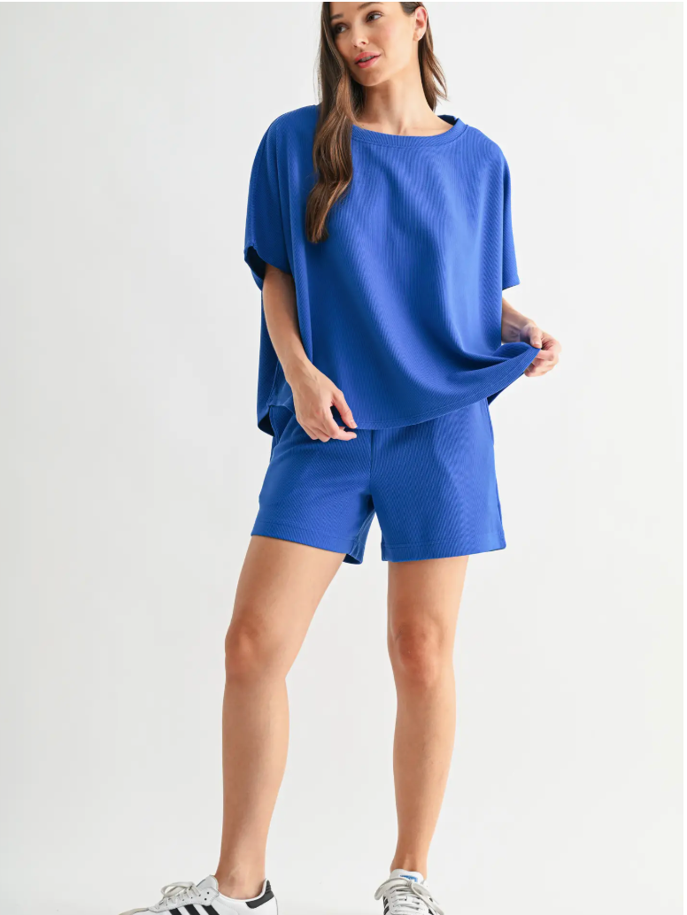 Luxe Sand Rib Dolman Top- Deep Indigo