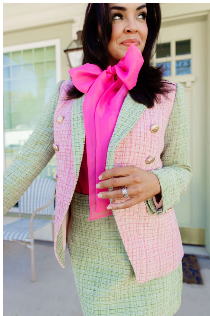 Light Pink Button Down Blouse With Bow- Brianna Cannon