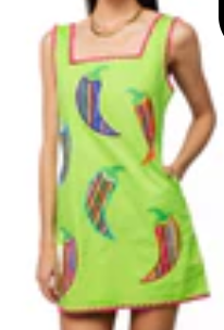 reen & Pink Embroidered Trim Striped Chili Pepper Tank Dress - Queen Of Sparkles