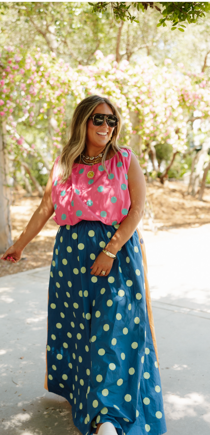 Colorblock Multi Polka Dot Cotton Bubble Top- queen of sparkles