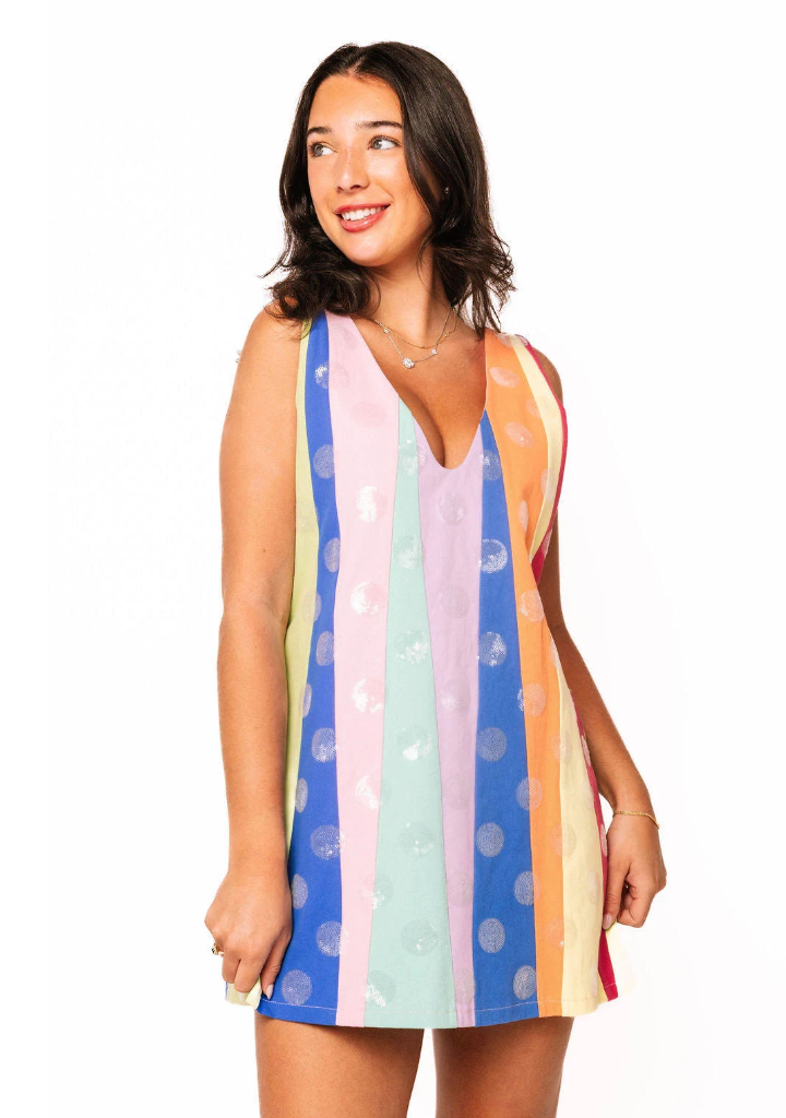 Multi Stripe Clear Sequin Polka Dot Tank Dress