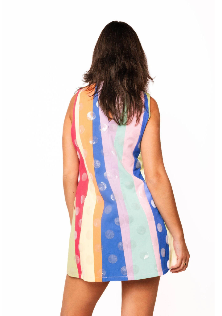 Multi Stripe Clear Sequin Polka Dot Tank Dress