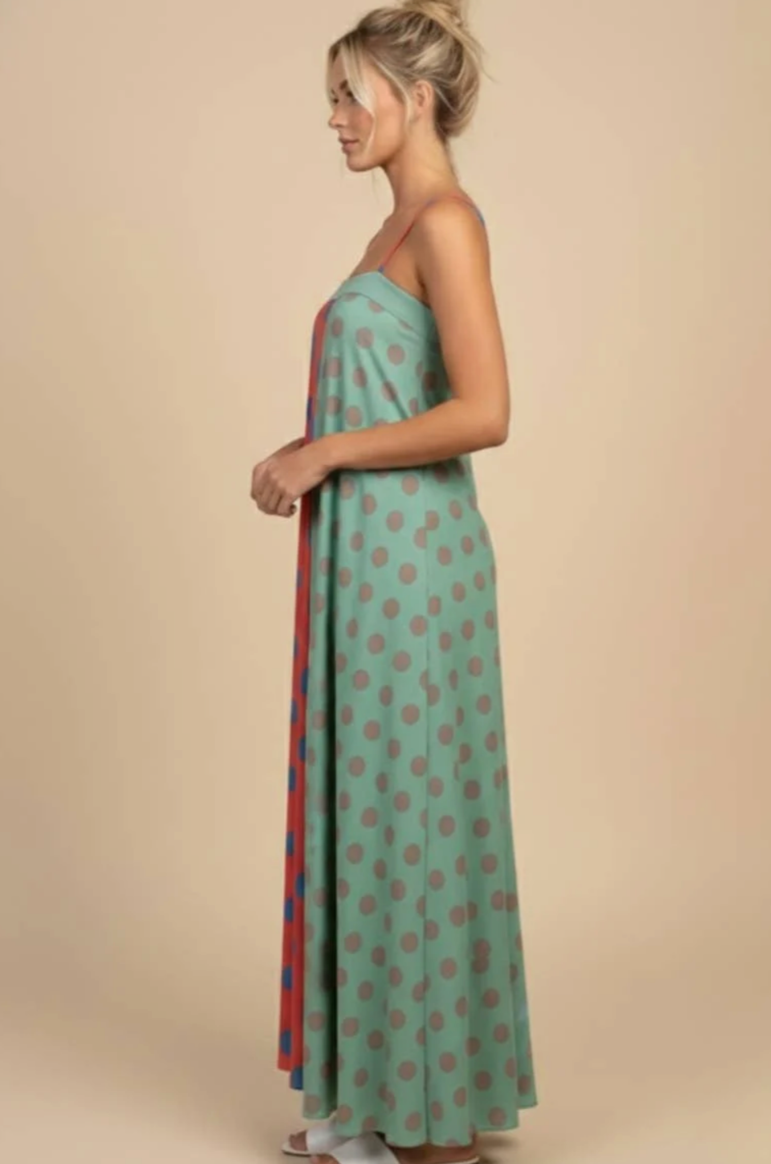 Polka Dot Pattern Colorblock Maxi Tube Dress