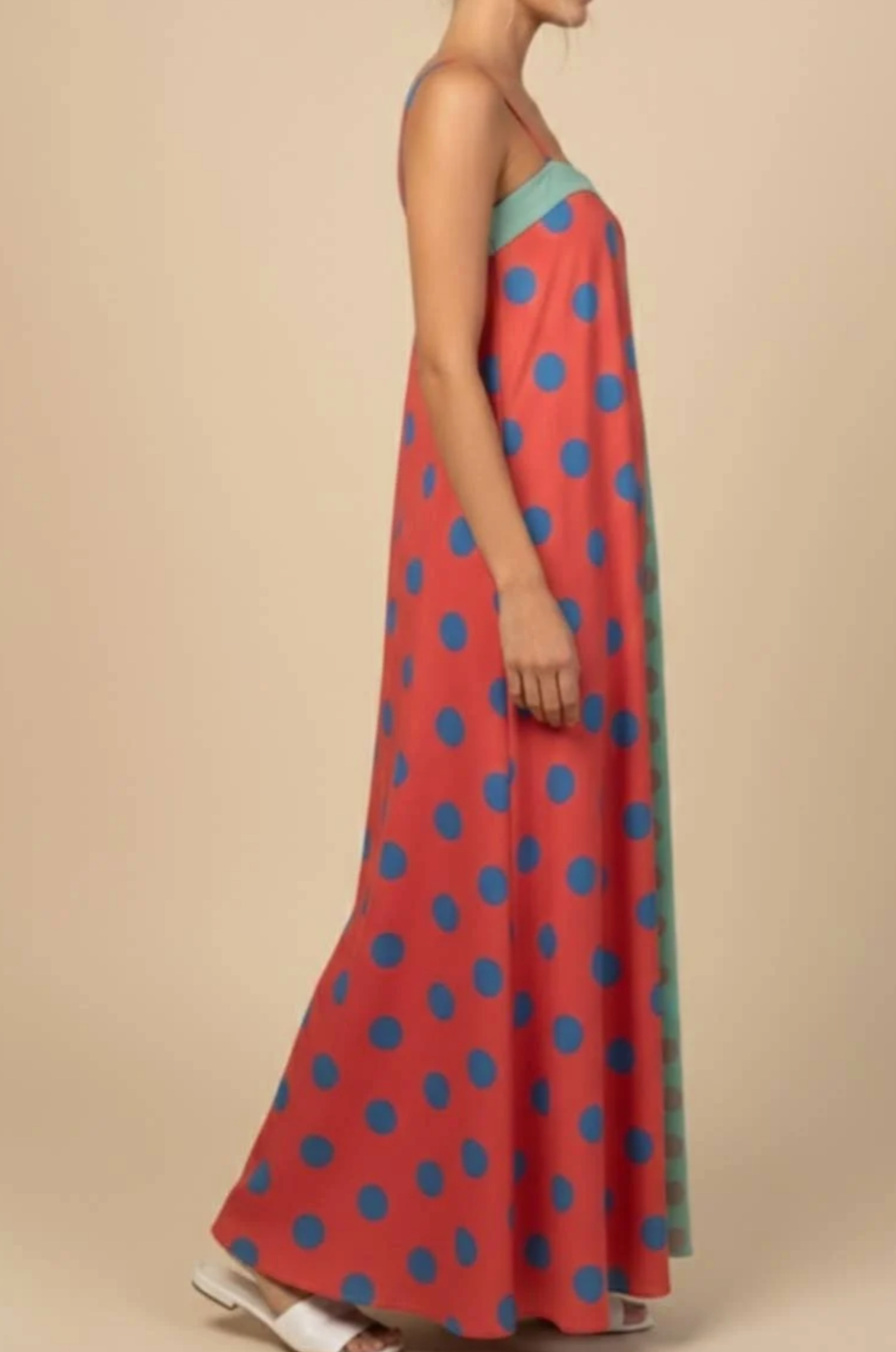 Polka Dot Pattern Colorblock Maxi Tube Dress