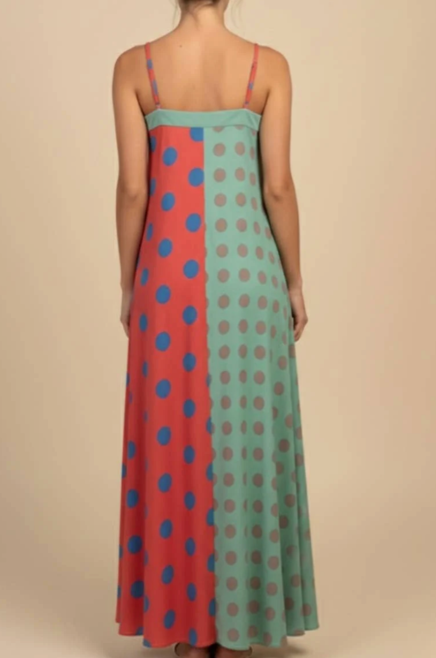 Polka Dot Pattern Colorblock Maxi Tube Dress