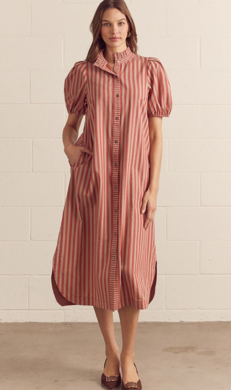 Lenae Brick Striped Midi