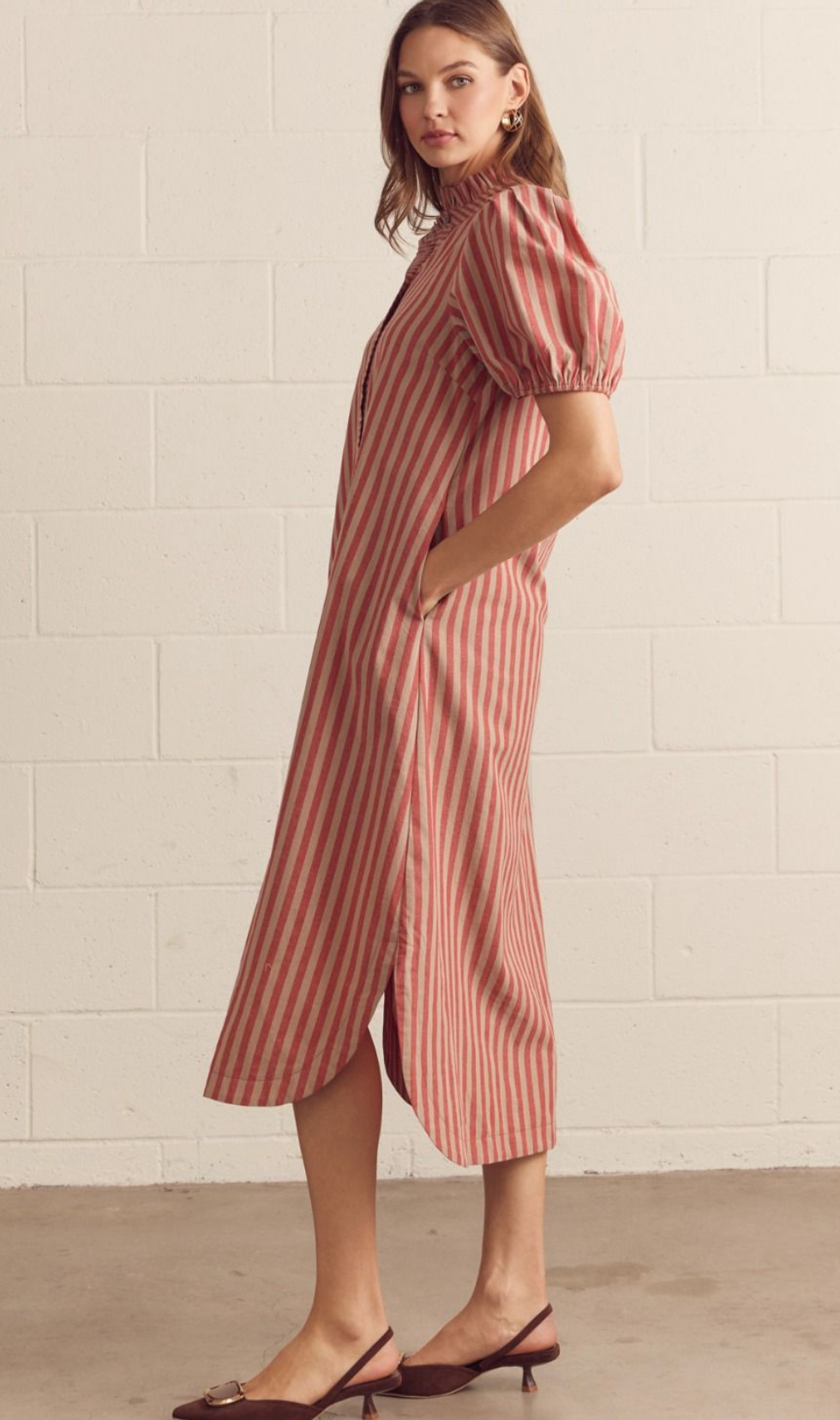 Lenae Brick Striped Midi