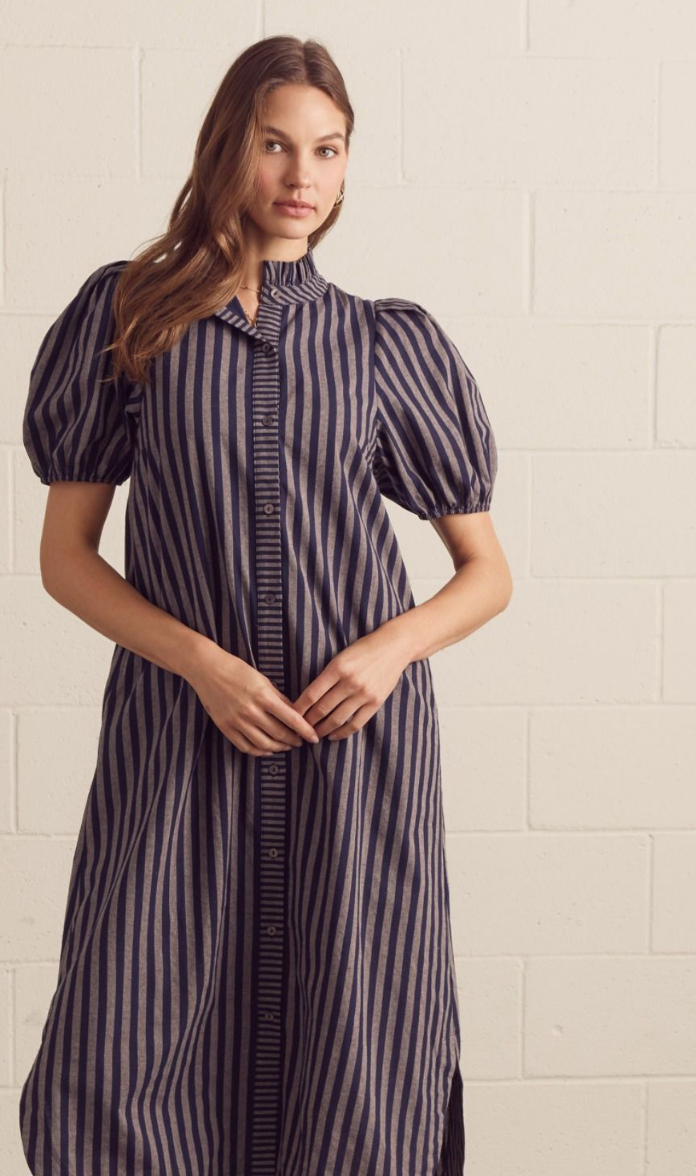 Lenae Navy Striped Midi