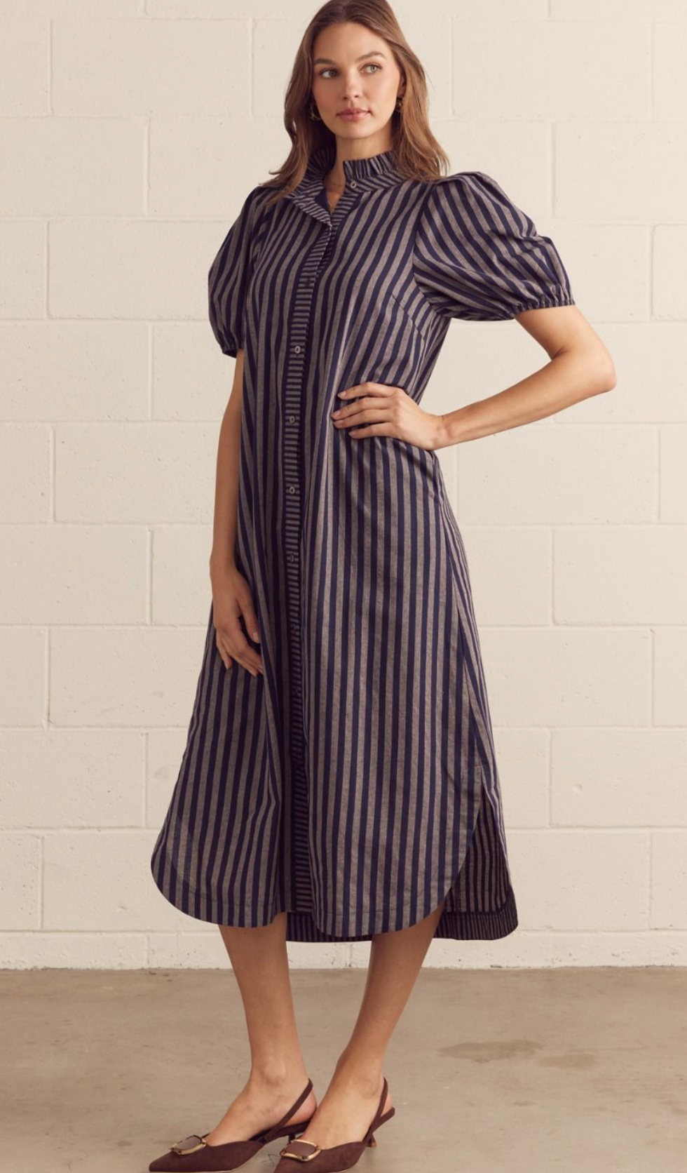 Lenae Navy Striped Midi