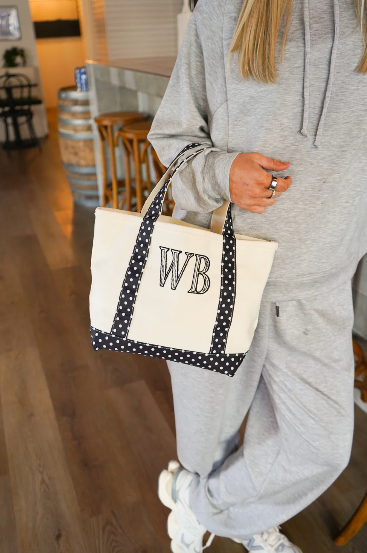 Black Polka Dot Mini Canvas Tote (Blank)