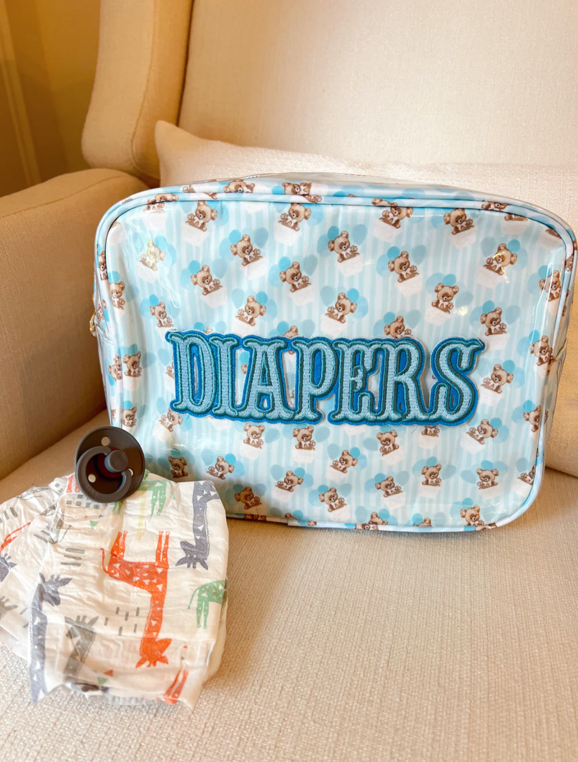 XL Diapers Clear Coat Bag - Blue Bear