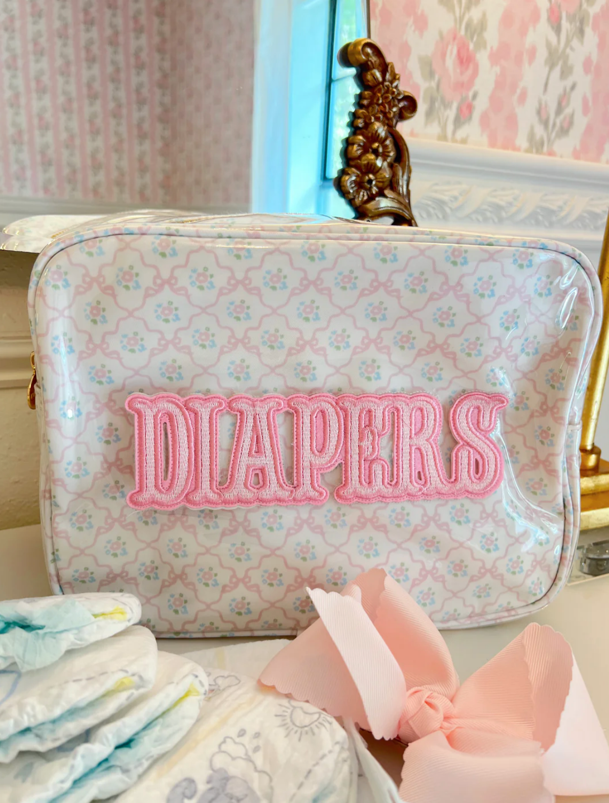 XL Clear Coat Diaper Bag - Pink Floral