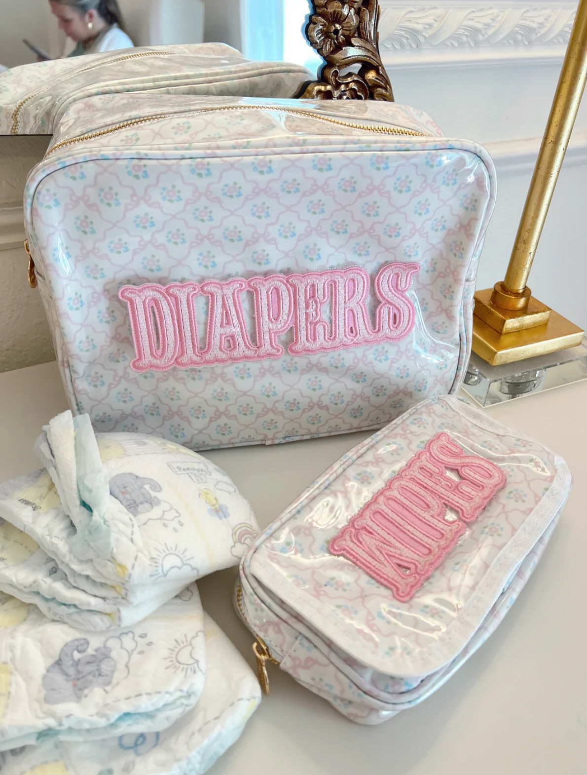 XL Clear Coat Diaper Bag - Pink Floral