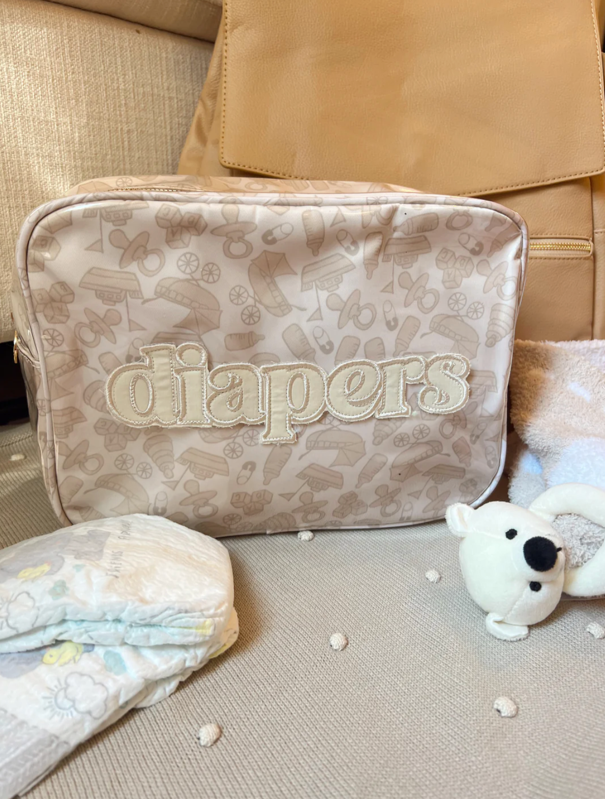 XL Clear Coat Diaper Bag - Tan