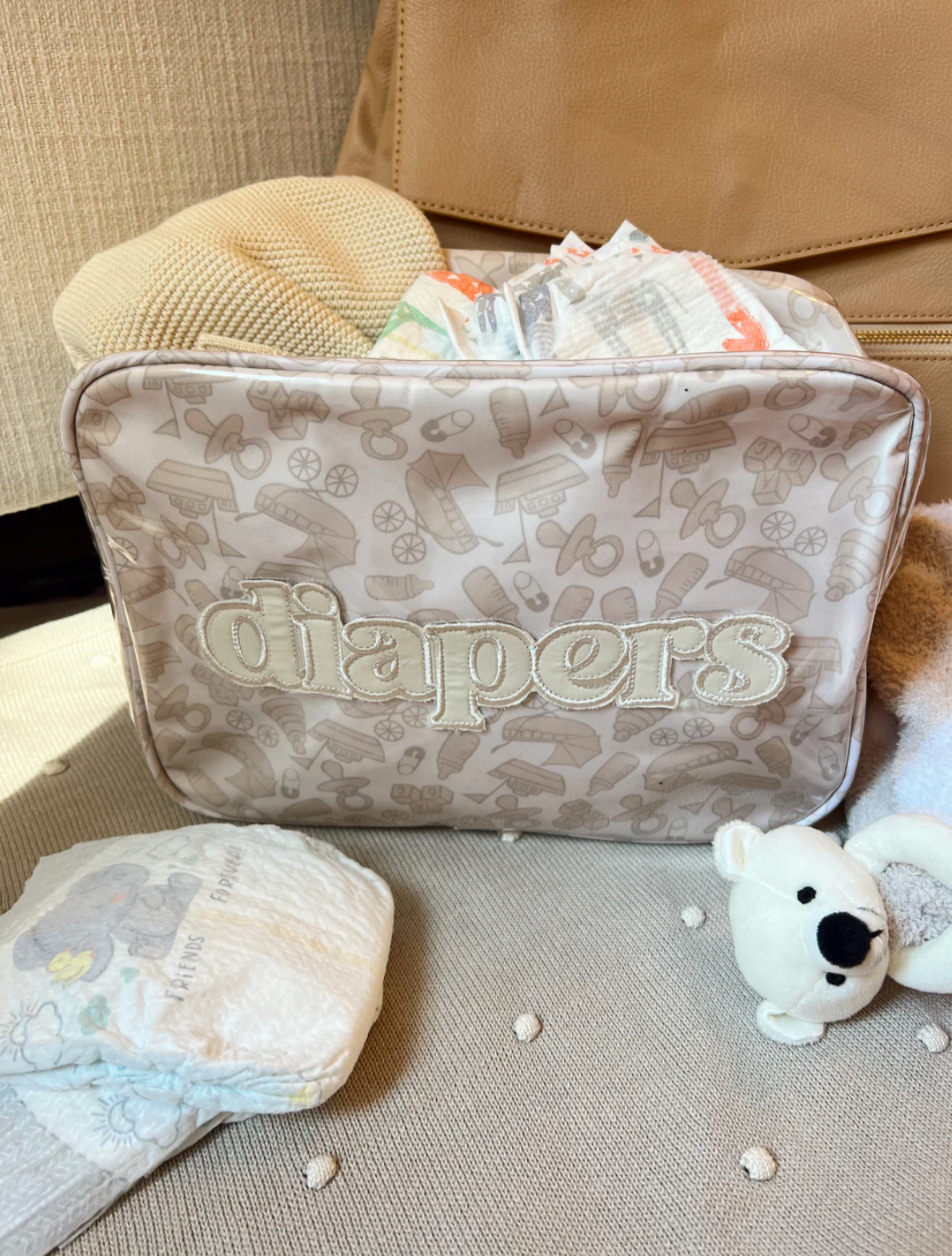 XL Clear Coat Diaper Bag - Tan