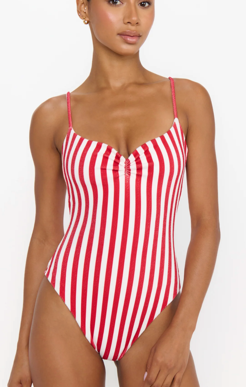 Bells Beach One Piece Red Stripe Contour Scrunch - show me your mumu