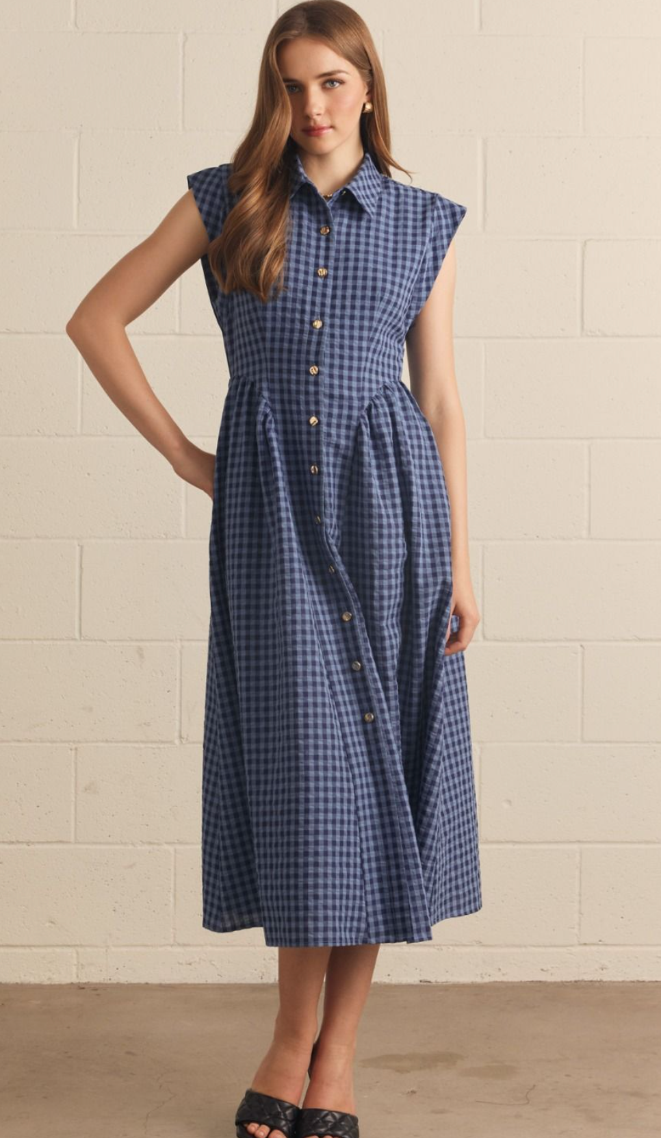Blue and Navy Checkered Maxi Dress