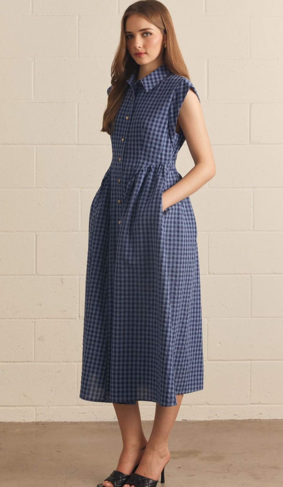 Blue and Navy Checkered Maxi Dress